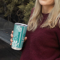 Hawaii Kakau Tribal Tumbler Cup With Teal Tiare