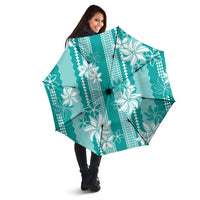 Hawaii Kakau Tribal Umbrella With Teal Tiare