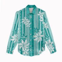 Hawaii Kakau Tribal Women Casual Shirt With Teal Tiare