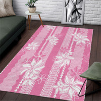 Hawaii Kakau Tribal Area Rug With Pink Tiare