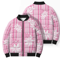 Hawaii Kakau Tribal Bomber Puffer Jacket With Pink Tiare