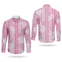 Hawaii Kakau Tribal Couples Matching Off Shoulder Maxi Dress and Long Sleeve Button Shirt With Pink Tiare LT05 - Polynesian Pride