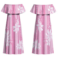 Hawaii Kakau Tribal Family Matching Off Shoulder Maxi Dress and Hawaiian Shirt With Pink Tiare LT05 Mom's Dress Pink - Polynesian Pride