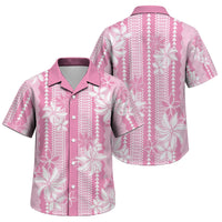 Hawaii Kakau Tribal Family Matching Off Shoulder Maxi Dress and Hawaiian Shirt With Pink Tiare LT05 Son's Shirt Pink - Polynesian Pride