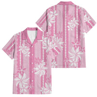 Hawaii Kakau Tribal Family Matching Off Shoulder Short Dress and Hawaiian Shirt With Pink Tiare LT05 Dad's Shirt - Short Sleeve Pink - Polynesian Pride