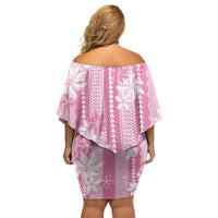 Hawaii Kakau Tribal Family Matching Off Shoulder Short Dress and Hawaiian Shirt With Pink Tiare