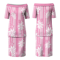 Hawaii Kakau Tribal Family Matching Puletasi and Hawaiian Shirt With Pink Tiare LT05 Mom's Dress Pink - Polynesian Pride