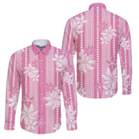 Hawaii Kakau Tribal Family Matching Tank Maxi Dress and Hawaiian Shirt With Pink Tiare LT05 Dad's Shirt - Long Sleeve Pink - Polynesian Pride