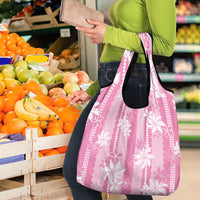 Hawaii Kakau Tribal Grocery Bag With Pink Tiare