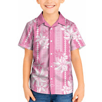 Hawaii Kakau Tribal Kid Hawaiian Shirt With Pink Tiare LT05 Kid Pink - Polynesian Pride