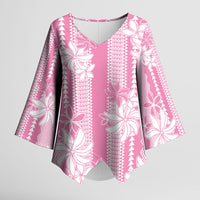 Hawaii Kakau Tribal Kimono Sleeve Blouse With Pink Tiare