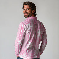 Hawaii Kakau Tribal Long Sleeve Polo Shirt With Pink Tiare