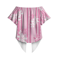 Hawaii Kakau Tribal Off Shoulder Wrap Waist Top With Pink Tiare LT05 - Polynesian Pride