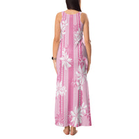 Hawaii Kakau Tribal Tank Maxi Dress With Pink Tiare LT05 - Polynesian Pride
