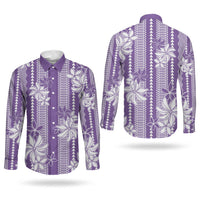 Hawaii Kakau Tribal Couples Matching Off The Shoulder Long Sleeve Dress and Long Sleeve Button Shirt With Purple Tiare LT05 - Polynesian Pride