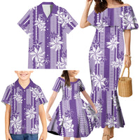 Hawaii Kakau Tribal Family Matching Mermaid Dress and Hawaiian Shirt With Purple Tiare