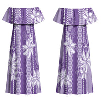 Hawaii Kakau Tribal Family Matching Off Shoulder Maxi Dress and Hawaiian Shirt With Purple Tiare LT05 Mom's Dress Purple - Polynesian Pride