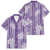 Hawaii Kakau Tribal Family Matching Off Shoulder Maxi Dress and Hawaiian Shirt With Purple Tiare LT05 Dad's Shirt - Short Sleeve Purple - Polynesian Pride