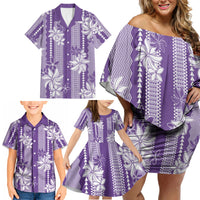 Hawaii Kakau Tribal Family Matching Off Shoulder Short Dress and Hawaiian Shirt With Purple Tiare LT05 - Polynesian Pride