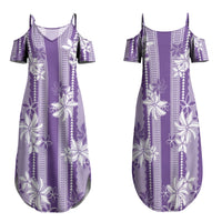 Hawaii Kakau Tribal Family Matching Summer Maxi Dress and Hawaiian Shirt With Purple Tiare LT05 Mom's Dress Purple - Polynesian Pride
