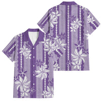 Hawaii Kakau Tribal Family Matching Summer Maxi Dress and Hawaiian Shirt With Purple Tiare LT05 Dad's Shirt - Short Sleeve Purple - Polynesian Pride