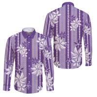 Hawaii Kakau Tribal Family Matching Summer Maxi Dress and Hawaiian Shirt With Purple Tiare LT05 Dad's Shirt - Long Sleeve Purple - Polynesian Pride