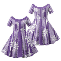Hawaii Kakau Tribal Family Matching Summer Maxi Dress and Hawaiian Shirt With Purple Tiare LT05 Daughter's Dress Purple - Polynesian Pride