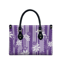 Hawaii Kakau Tribal Leather Bag With Purple Tiare