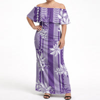 Hawaii Kakau Tribal Off Shoulder Maxi Dress With Purple Tiare LT05 Women Purple - Polynesian Pride