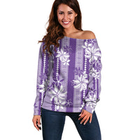 Hawaii Kakau Tribal Off Shoulder Sweater With Purple Tiare