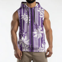 Hawaii Kakau Tribal Sleeveless Zip Hoodie With Purple Tiare