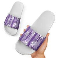 Hawaii Kakau Tribal Slide Sandals With Purple Tiare