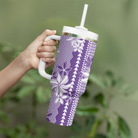 Hawaii Kakau Tribal Tumbler With Handle With Purple Tiare