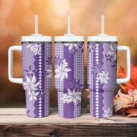 Hawaii Kakau Tribal Tumbler With Handle With Purple Tiare