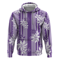 Hawaii Kakau Tribal Zip Hoodie With Purple Tiare