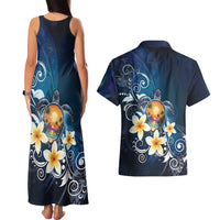 Hawaii Honu Couples Matching Tank Maxi Dress and Hawaiian Shirt Polynesian Curves Plumeria - Polynesian Pride