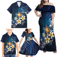 Hawaii Honu Family Matching Off Shoulder Maxi Dress and Hawaiian Shirt Polynesian Curves Plumeria - Polynesian Pride
