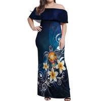 Hawaii Honu Off Shoulder Maxi Dress Polynesian Curves Plumeria - Polynesian Pride