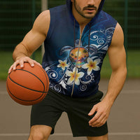 Hawaii Honu Sleeveless Zip Hoodie Polynesian Curves Plumeria - Polynesian Pride