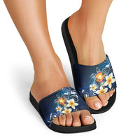 Hawaii Honu Slide Sandals Polynesian Curves Plumeria - Polynesian Pride