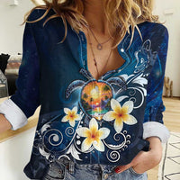 Hawaii Honu Women Casual Shirt Polynesian Curves Plumeria - Polynesian Pride