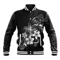Hawaii Honu Baseball Jacket Polynesian Curves Plumeria Grayscale - Polynesian Pride