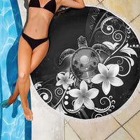 Hawaii Honu Beach Blanket Polynesian Curves Plumeria Grayscale - Polynesian Pride