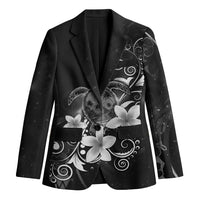 Hawaii Honu Blazer Polynesian Curves Plumeria Grayscale - Polynesian Pride