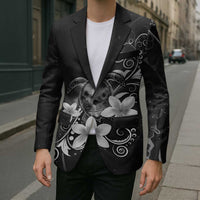 Hawaii Honu Blazer Polynesian Curves Plumeria Grayscale - Polynesian Pride