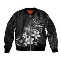 Hawaii Honu Bomber Jacket Polynesian Curves Plumeria Grayscale - Polynesian Pride