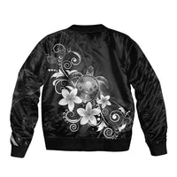 Hawaii Honu Bomber Jacket Polynesian Curves Plumeria Grayscale - Polynesian Pride