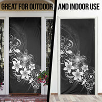 Hawaii Honu Door Cover Polynesian Curves Plumeria Grayscale - Polynesian Pride