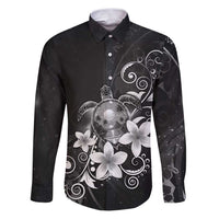 Hawaii Honu Family Matching Puletasi and Hawaiian Shirt Polynesian Curves Plumeria Grayscale - Polynesian Pride