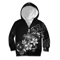 Hawaii Honu Kid Hoodie Polynesian Curves Plumeria Grayscale - Polynesian Pride
